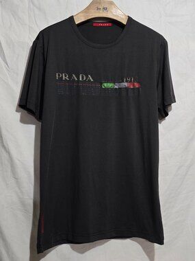 Prada Made in Italy 80% Silk 20% Lycra SS Crewneck - Dark Gray - Sz XXL*